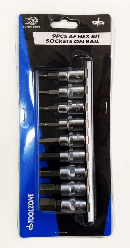 HEX KEY SET AF 3/8 DRIVE 9pc ON RAIL CHROME VANADIUM - TOOLZONE KDPHX054