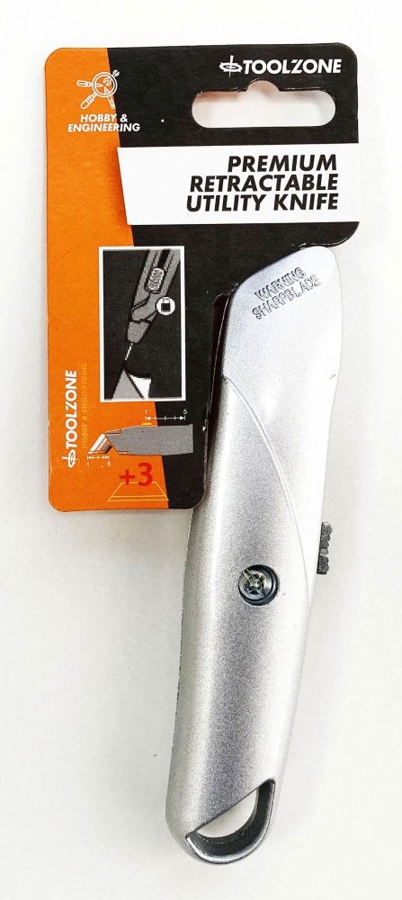 UTILITY KNIFE RETRACTABLE METAL BODY WITH 3 BLADES - TOOLZONE KDPKN016