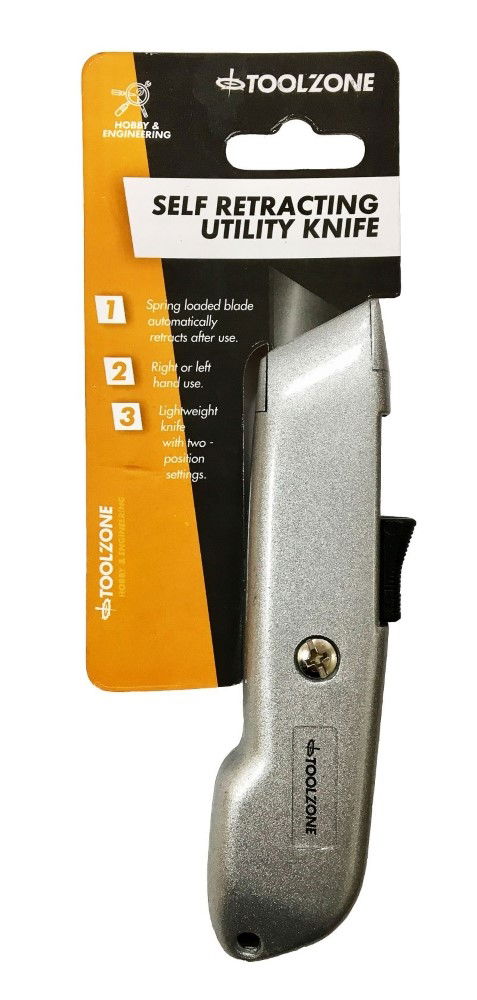 UTILITY KNIFE SELF RETRACTING WITH 2 BLADES - TOOLZONE KDPKN017
