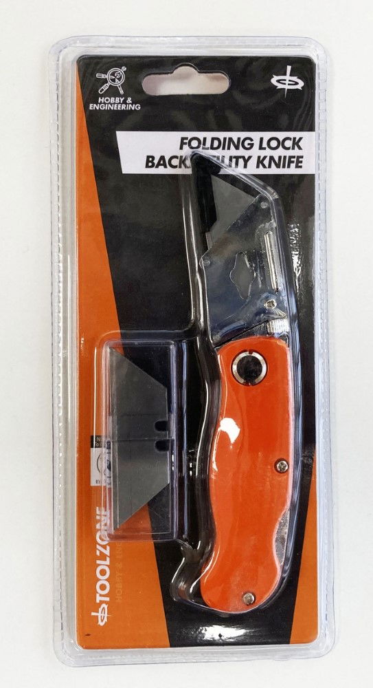 UTILITY KNIFE FOLDING LOCK BACK WITH 10 SPARE BLADES - TOOLZONE KDPKN076