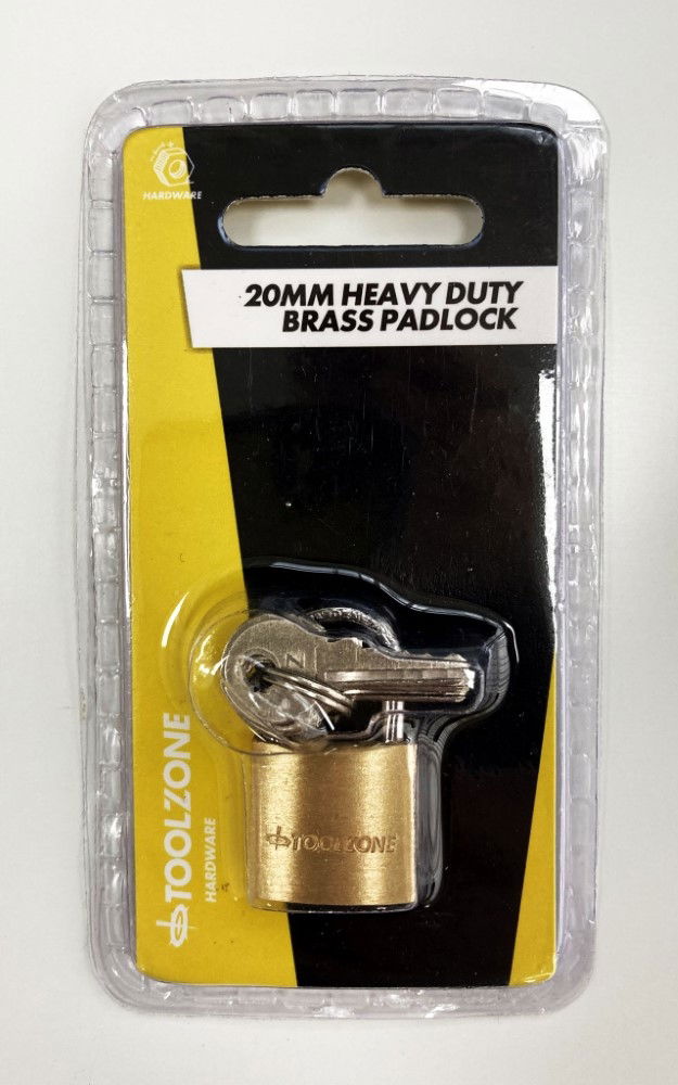 PADLOCK HEAVY DUTY BRASS 20mm WITH 3 KEYS - TOOLZONE KDPLK013