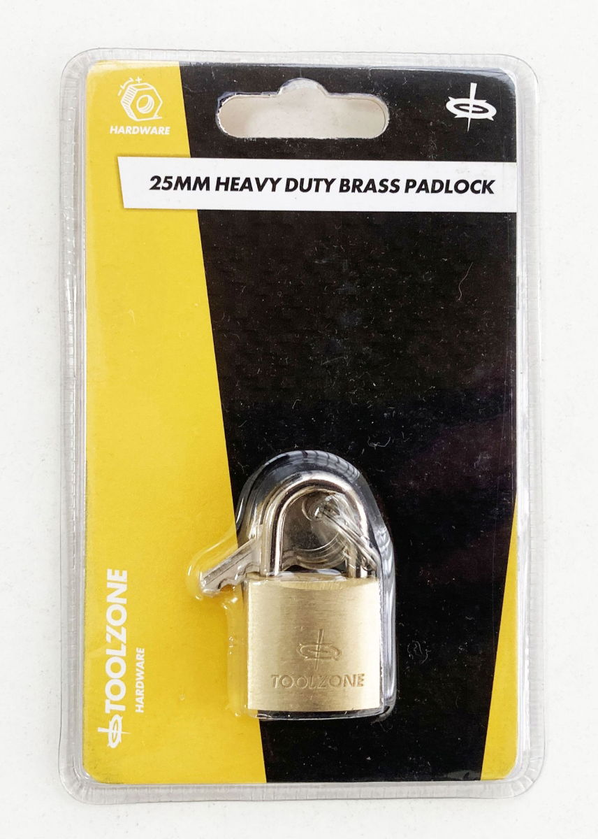 PADLOCK HEAVY DUTY BRASS 25mm WITH 3 KEYS - TOOLZONE KDPLK014