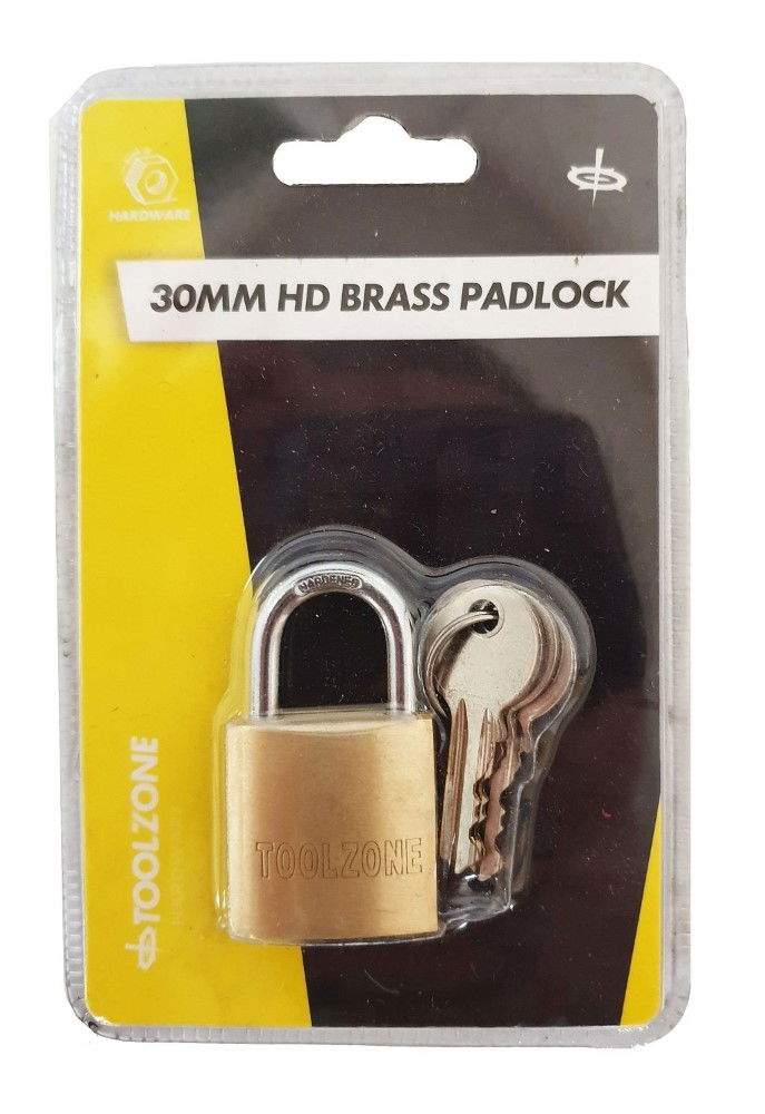 PADLOCK BRASS 30mm WITH 3 KEYS - TOOLZONE KDPLK015
