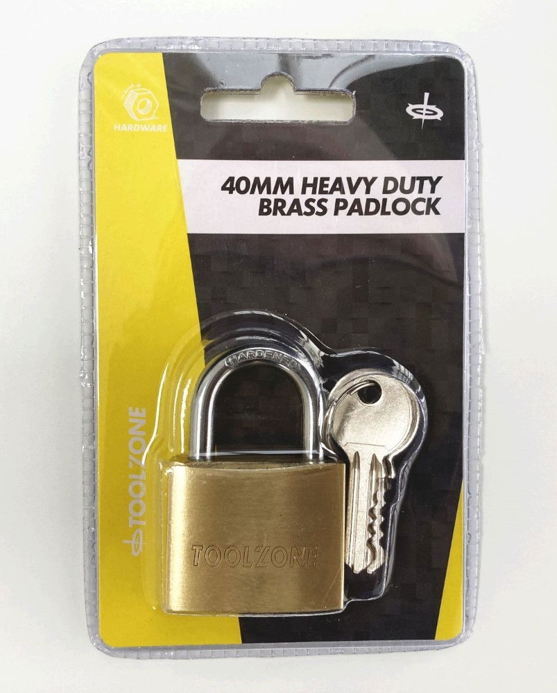 PADLOCK HEAVY DUTY BRASS 40mm WITH 3 KEYS - TOOLZONE KDPLK016