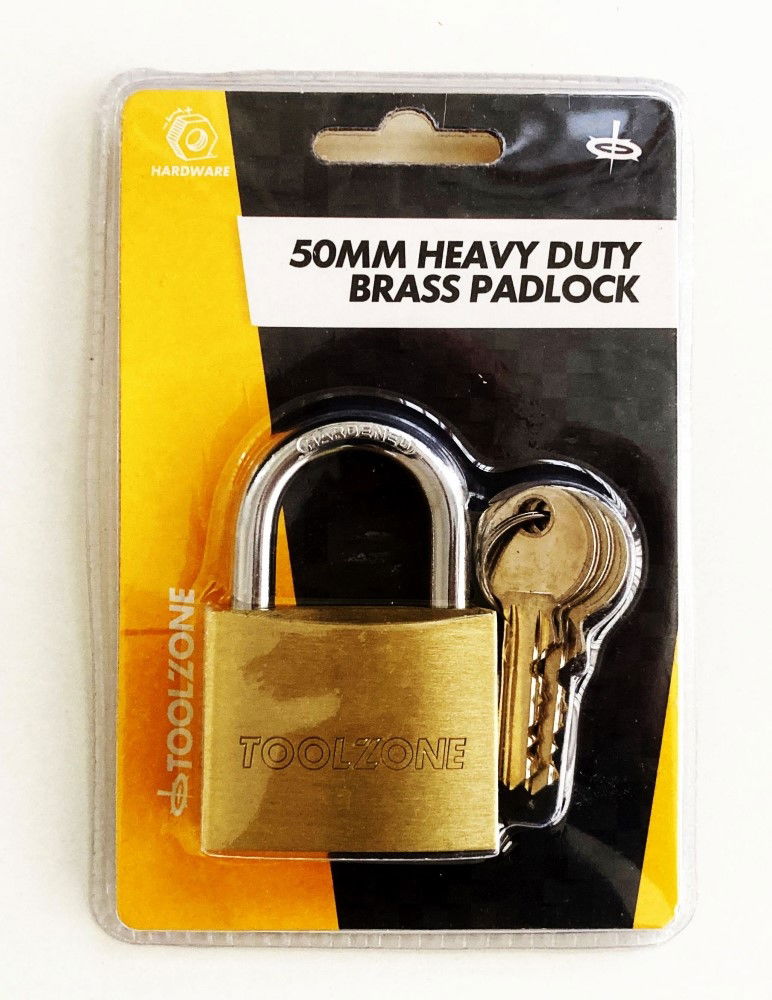PADLOCK HEAVY DUTY BRASS 50mm WITH 3 KEYS - TOOLZONE KDPLK017