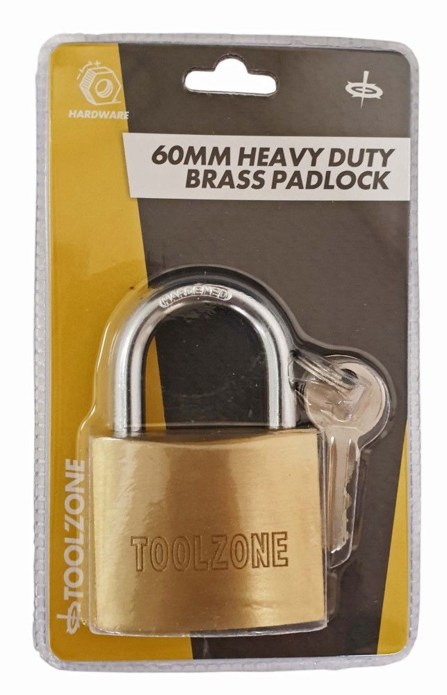 PADLOCK HEAVY DUTY BRASS 60mm WITH 3 KEYS - TOOLZONE KDPLK018