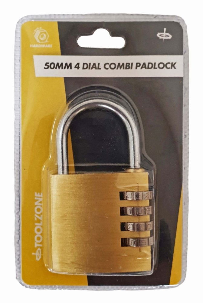 PADLOCK COMBINATION 4 DIAL BRASS 50mm - TOOLZONE KDPLK022