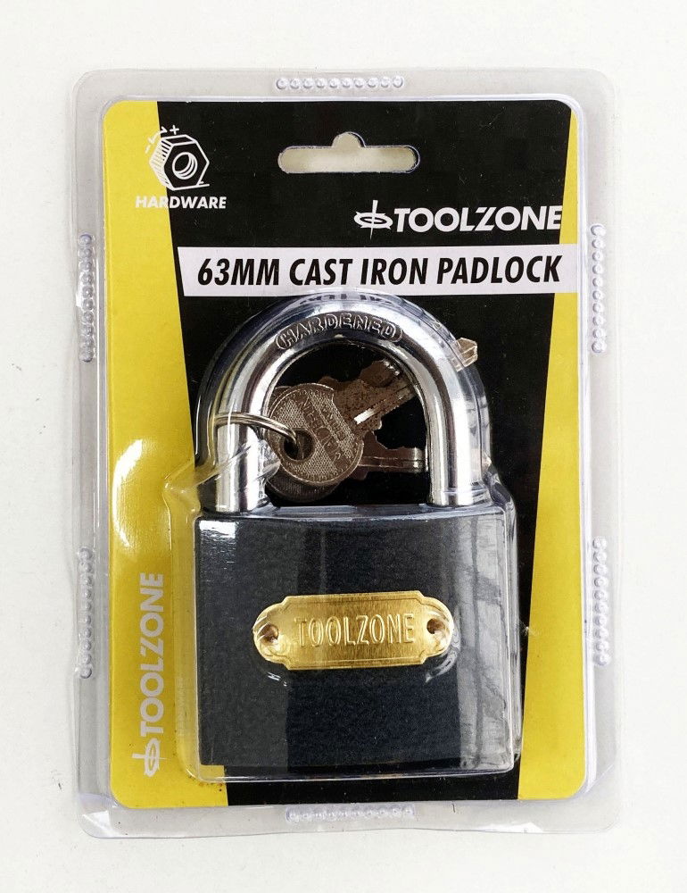 PADLOCK CAST IRON 63mm WITH 3 KEYS - TOOLZONE KDPLK030