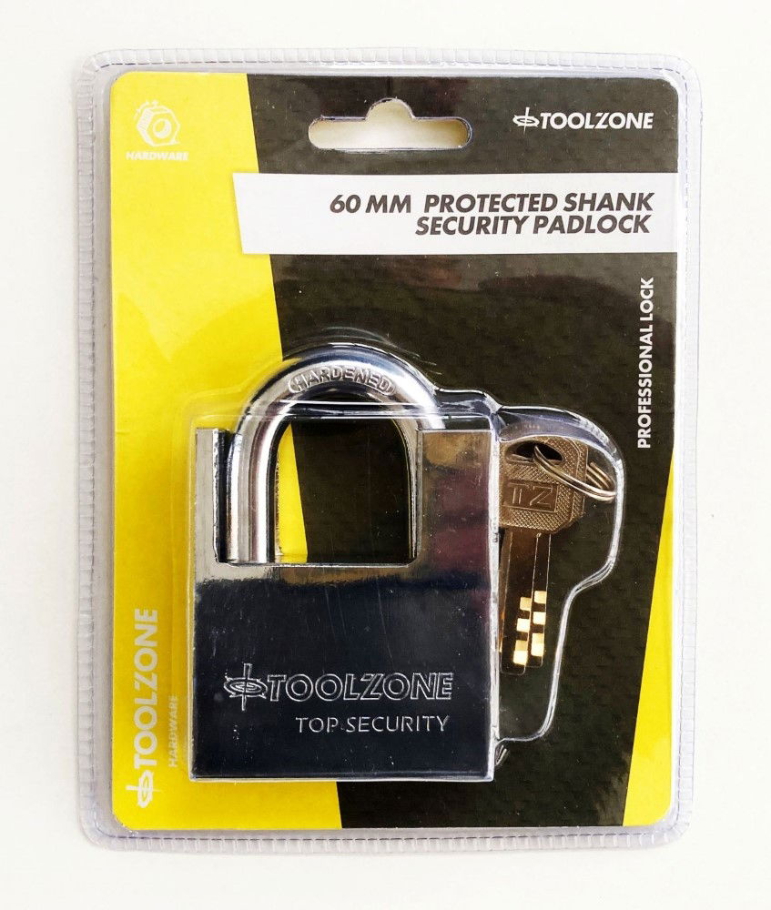 PADLOCK PROTECTED SHACKLE STEEL 60mm WITH 3 KEYS - TOOLZONE KDPLK045