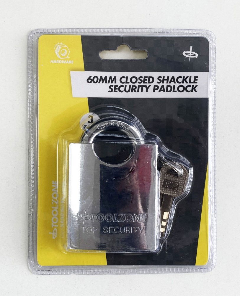 PADLOCK CLOSED SHACKLE STEEL 60mm WITH 3 KEYS - TOOLZONE KDPLK047