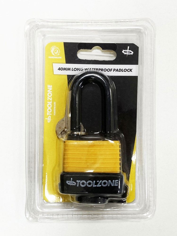 PADLOCK WATERPROOF 40mm LONG SHACKLE 6mm DIAMETER 57mm LENGTH WITH 2 KEYS - TOOLZONE KDPLK096