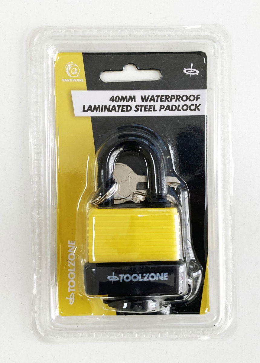 PADLOCK WATERPROOF LAMINATED 40mm 6mm SHACKLE WITH 2 KEYS - TOOLZONE KDPLK100