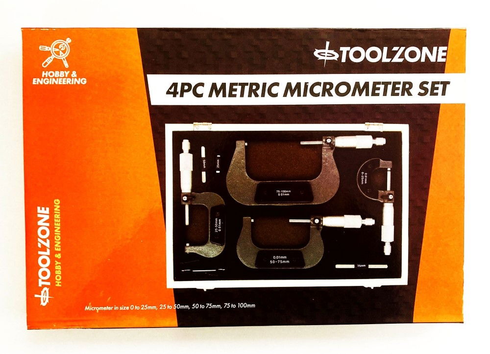 MICROMETER SET 4PC 0-100mm 0.01mm GRADUATIONS - TOOLZONE KDPMS057