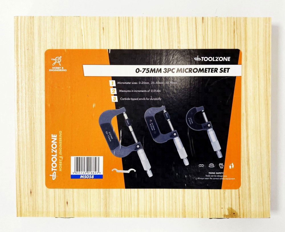 MICROMETER SET 3PC 0-75mm 0.01mm GRADUATIONS - TOOLZONE KDPMS058
