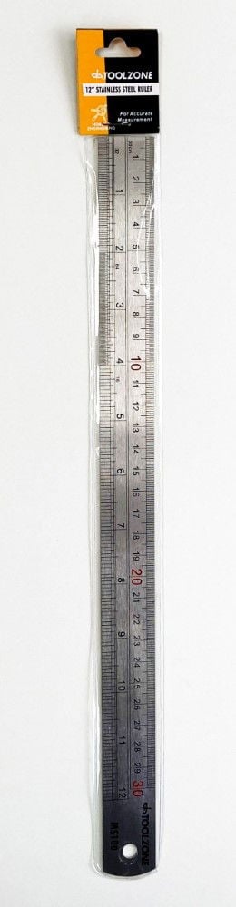 STAINLESS STEEL RULER 12 1mm THICKNESS METRIC AND IMPERIAL - TOOLZONE KDPMS100