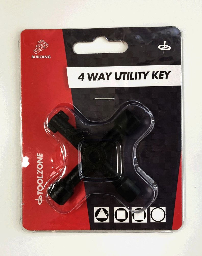 4 WAY UTILITY KEY FOR GAS ELECTRIC METER CUPBOARDS STOP COCKS RADIATORS - TOOLZONE KDPPB058