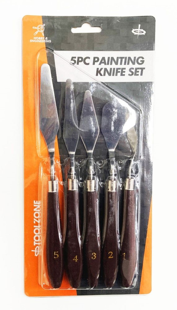 PAINTING KNIFE SET 5PC HIGH CARBON SPRING STEEL BLADES SIZES 1-5 - TOOLZONE KDPPK001