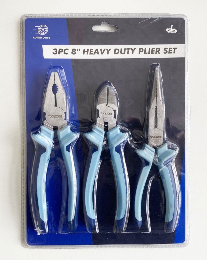 HEAVY DUTY PLIER SET 3PC 8 DROP FORGED STEEL SOFT GRIP HANDLES - TOOLZONE KDPPL140