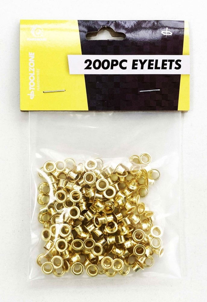 EYELETS 200PC BRASS 4mm INNER DIAMETER 8mm OUTER DIAMETER - TOOLZONE KDPPL231