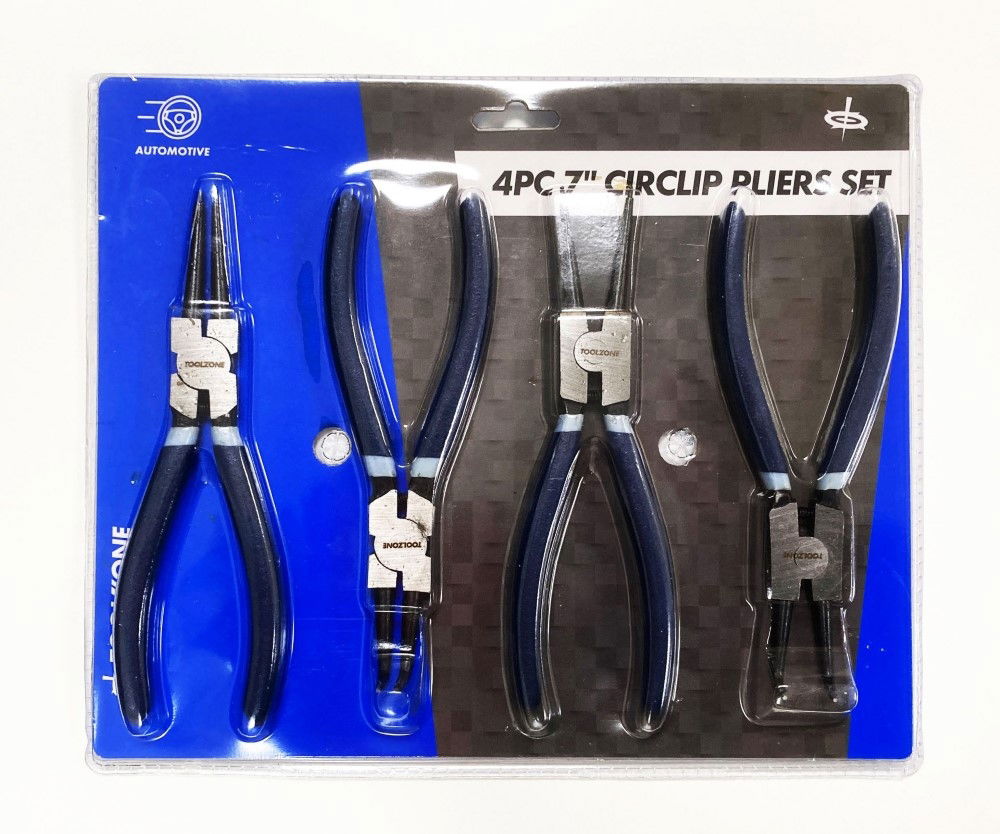 CIRCLIP PLIERS SET 4PC 7 INTERNAL AND EXTERNAL STRAIGHT AND BENT - TOOLZONE KDPPL241
