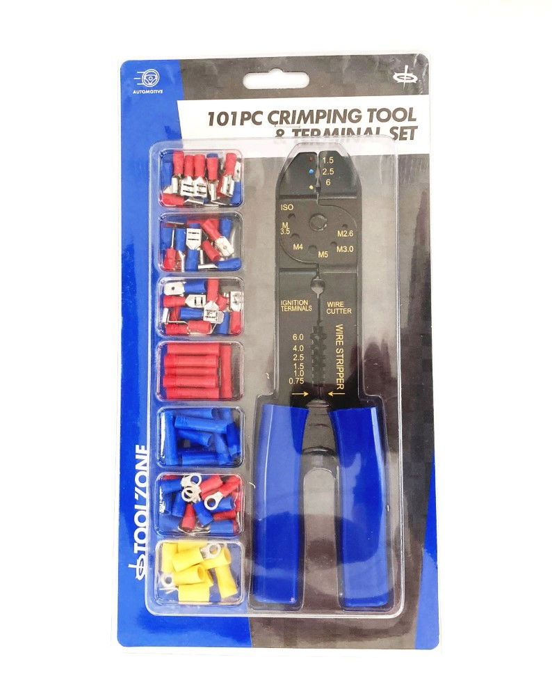 CRIMPING TOOL AND TERMINAL SET 101PC INSULATED TERMINALS 22-10 awg - TOOLZONE KDPPL262