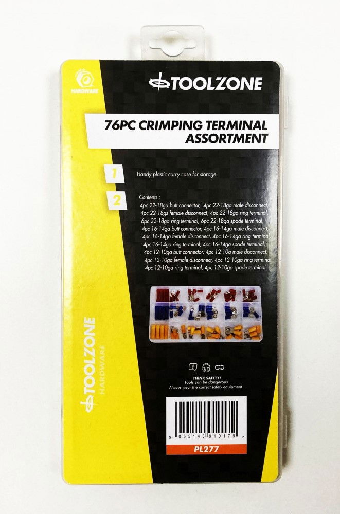 TERMINALS ASSORTMENT BOX 76PC 12-10ga 16-14ga 22-18ga - TOOLZONE KDPPL277