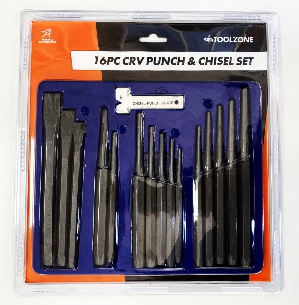 PUNCH AND CHISEL SET 16PC CRV 6150 TEMPERED - TOOLZONE KDPPN004