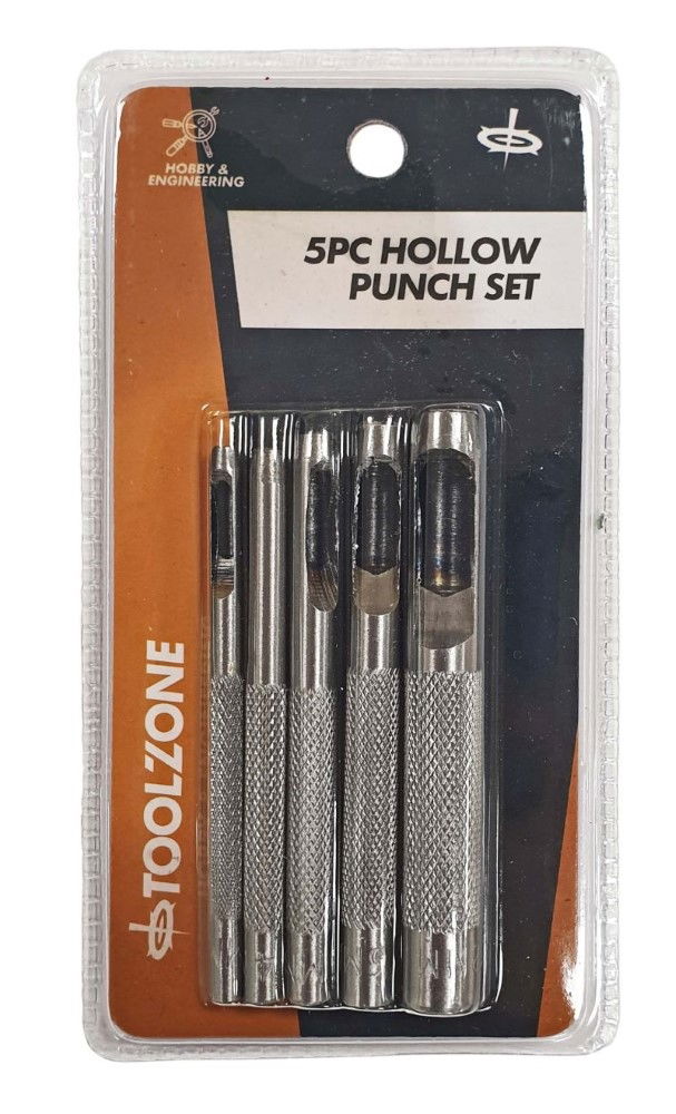 HOLLOW PUNCH SET 5PC 3mm, 4mm, 5mm, 6mm, 8mm HIGH CARBON STEEL - TOOLZONE KDPPN103