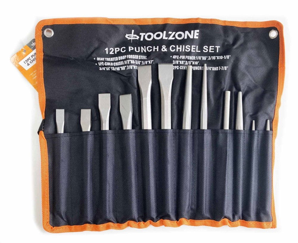 COLD PUNCH AND CHISEL SET 12PC HARDENED STEEL WITH WALLET - TOOLZONE KDPPN105