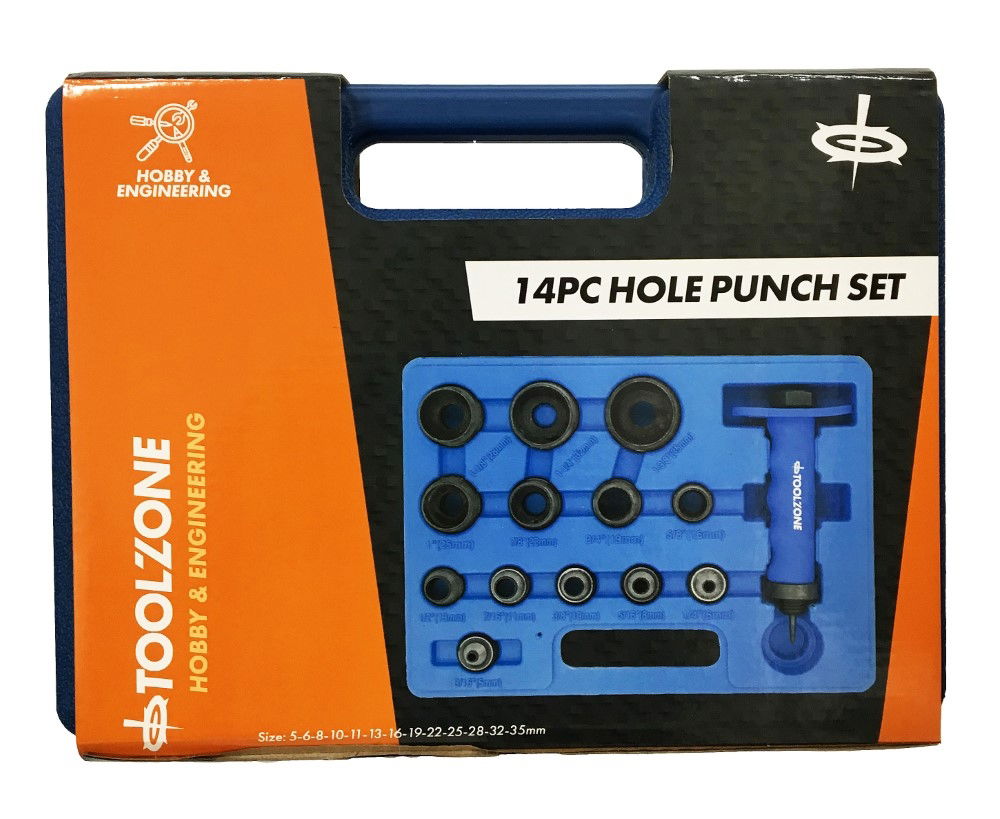 HOLE PUNCH SET 14PC 5-35mm HARDENED TEMPERED BLACK FINISH IN CASE - TOOLZONE KDPPN166