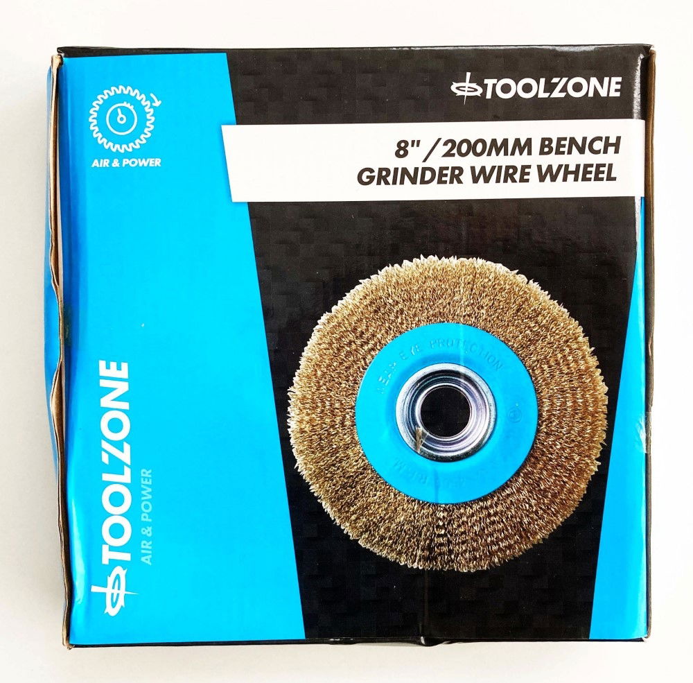 WIRE WHEEL 8 FOR BENCH GRINDER 32mm HOLE WITH BORE ADAPTORS - TOOLZONE KDPPW009
