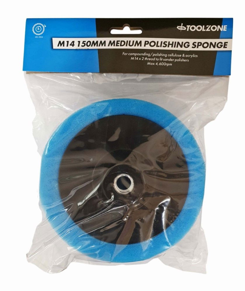 POLISHING SPONGE MEDIUM 150 x 50mm M14 THREAD - TOOLZONE KDPPW161