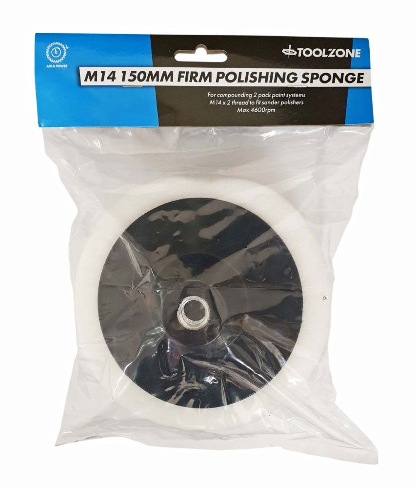 POLISHING SPONGE FIRM 150 x 50mm M14 THREAD - TOOLZONE KDPPW162