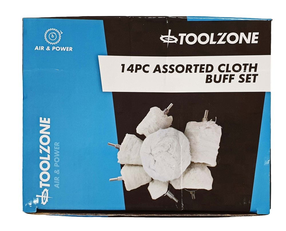 BUFF SET ASSORTED CLOTH 14PC 1/4 SHANK COTTON FOR DRILLS - TOOLZONE KDPPW164