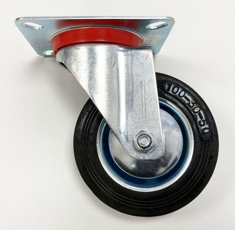 CASTOR SWIVEL 4 100mm RUBBER WHEEL STEEL PLATE 70kg - TOOLZONE KDPRM009