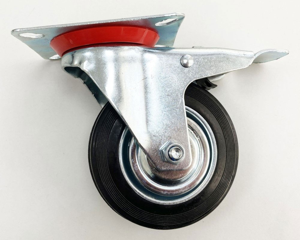 CASTOR SWIVEL WITH BRAKE 4 100mm RUBBER WHEEL STEEL PLATE 80kg - TOOLZONE KDPRM010