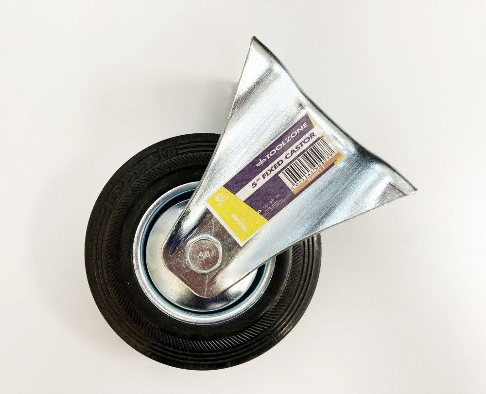 CASTOR FIXED 5 125mm RUBBER WHEEL STEEL PLATE 80kg - TOOLZONE KDPRM011