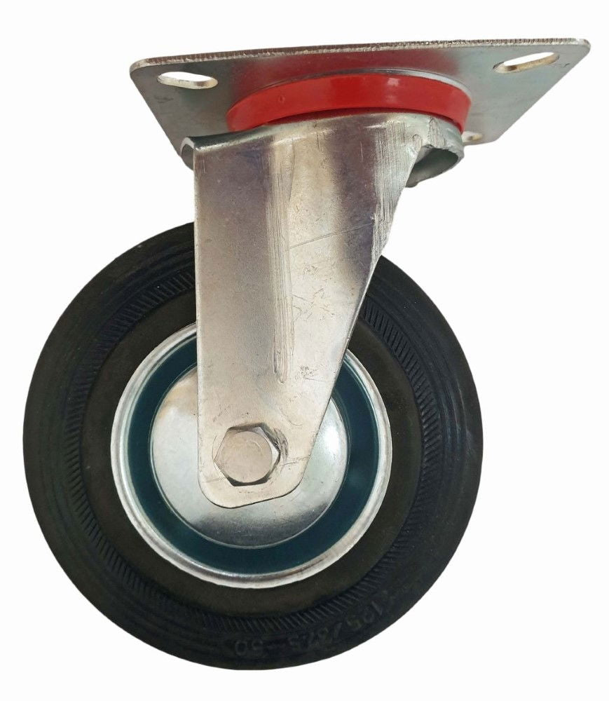 CASTOR SWIVEL 5 125mm RUBBER WHEEL STEEL PLATE 70kg - TOOLZONE KDPRM012