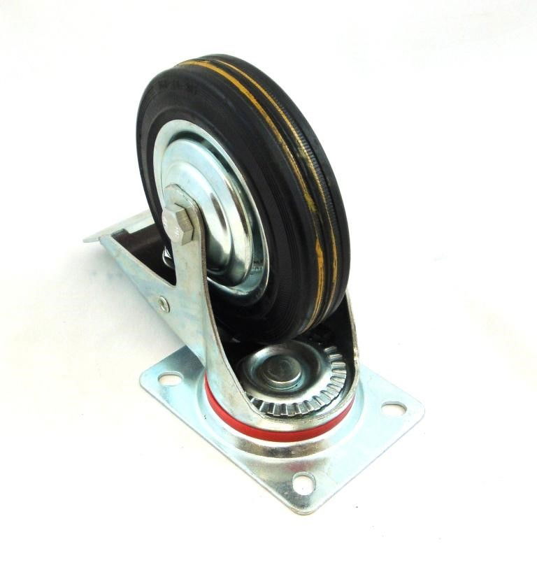 CASTOR SWIVEL WITH BRAKE 6 150mm RUBBER WHEEL STEEL PLATE 120kg - TOOLZONE KDPRM021