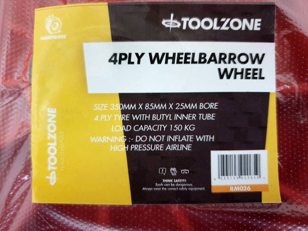 WHEELBARROW WHEEL 350x85mm 4PLY 25mm BORE 3.50-8 - TOOLZONE KDPRM026