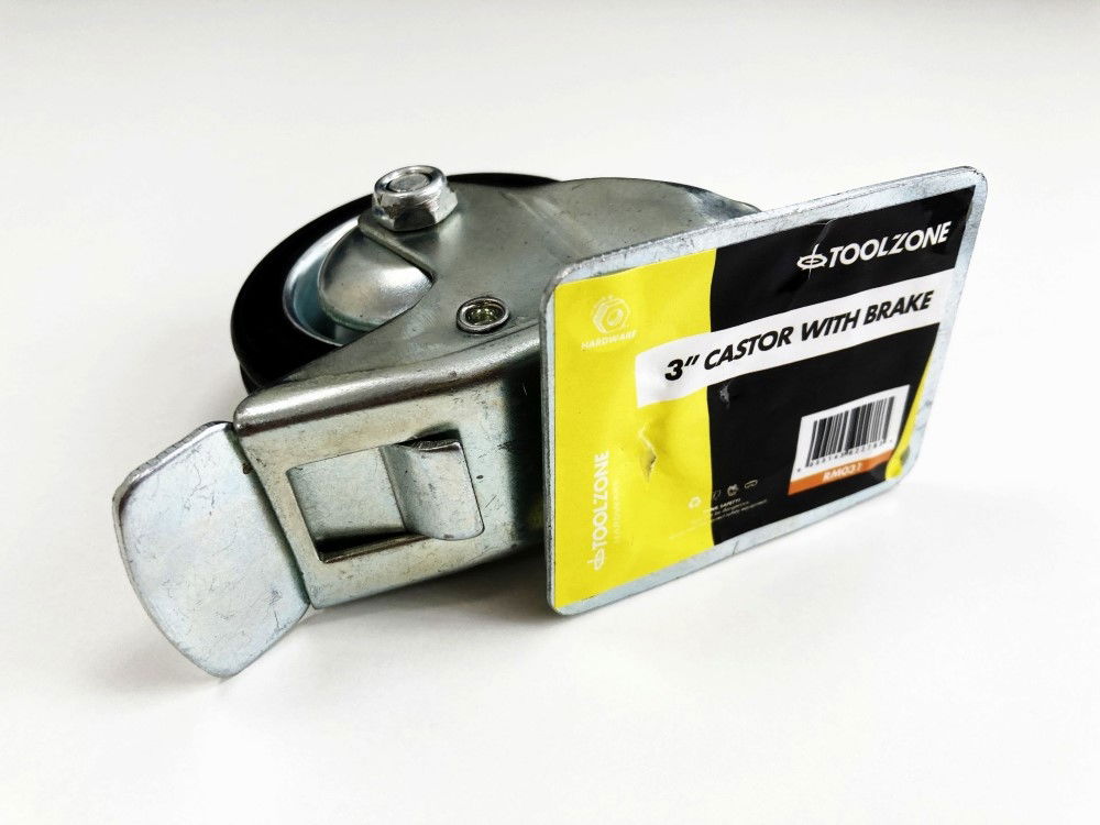 CASTOR SWIVEL WITH BRAKE 3 45kg PLATE 74x60mm - TOOLZONE KDPRM031