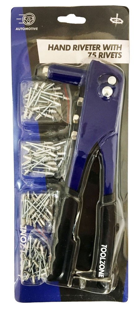 HAND RIVETER WITH 75 RIVETS 4 NOZZLES - TOOLZONE KDPRV001