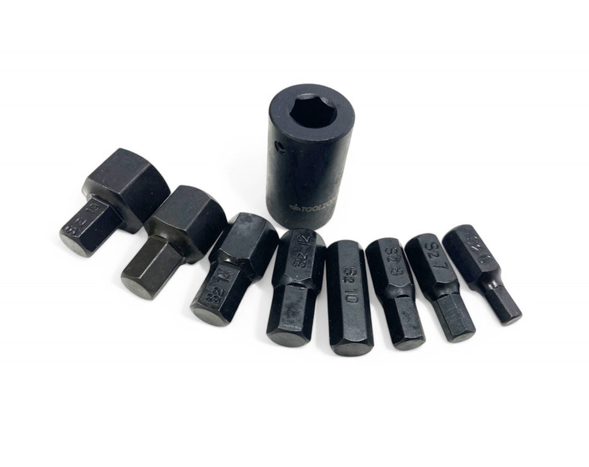 IMPACT HEX BIT SET 9PC H6-H19 1/2 DRIVE - TOOLZONE KDPSD066