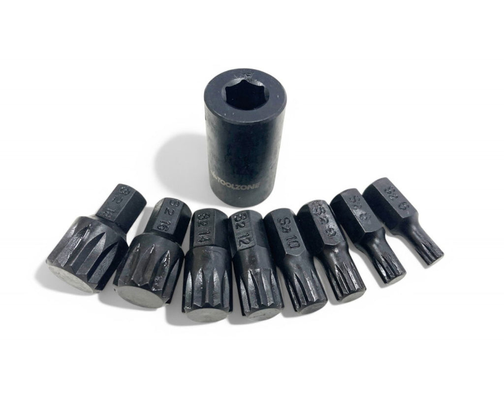 IMPACT SPLINE BIT SET 9PC M6-M18 1/2 DRIVE - TOOLZONE KDPSD067