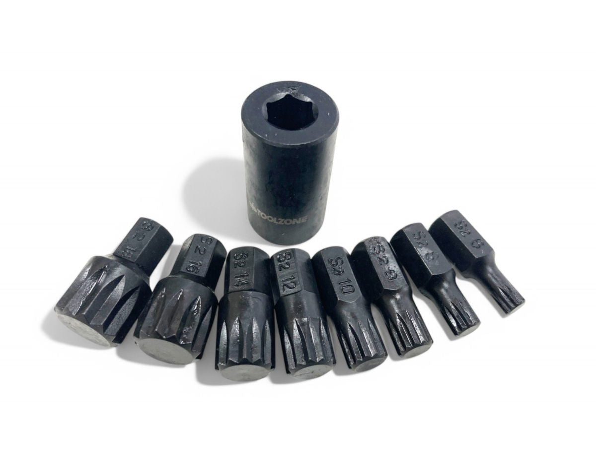 IMPACT SPLINE BIT SET 9PC M6-M18 1/2 DRIVE - TOOLZONE KDPSD067