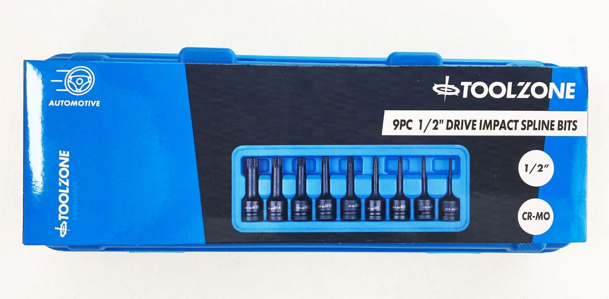 IMPACT SPLINE BIT SET 9PC M4-M16 1/2 DRIVE - TOOLZONE KDPSD070