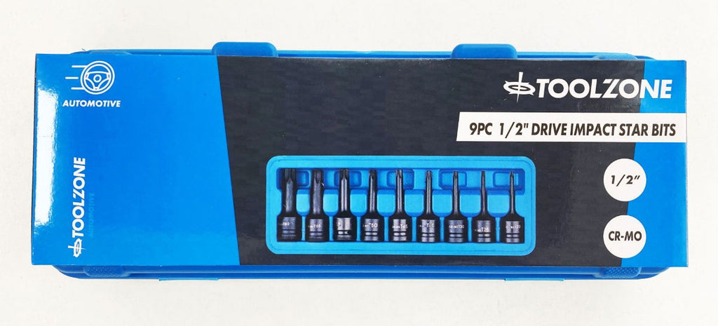IMPACT STAR BIT SET 9PC T20-T70 1/2 DRIVE - TOOLZONE KDPSD071