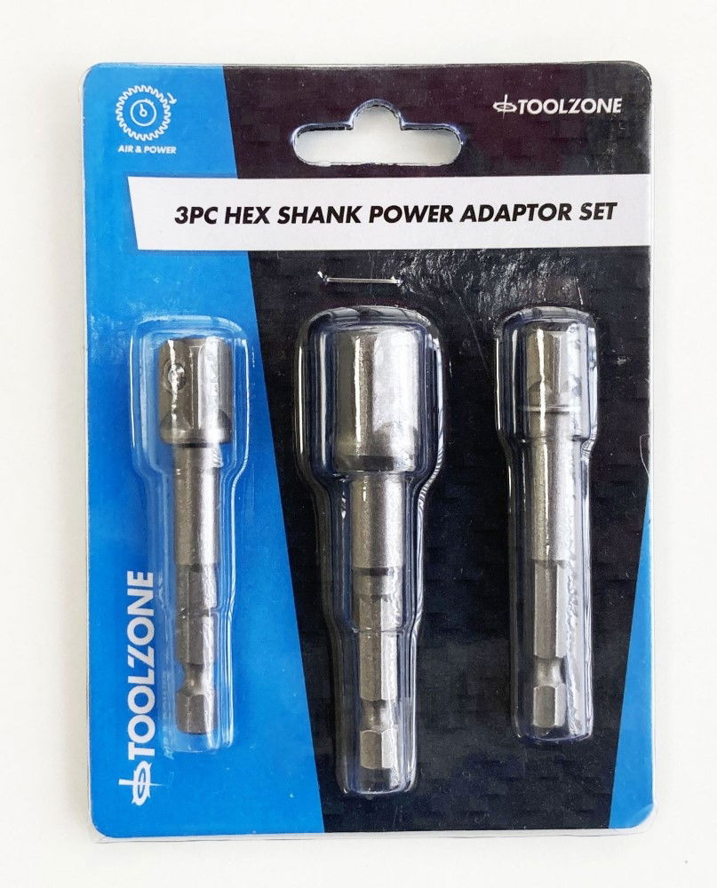 HEX SHANK POWER ADAPTOR SET 3PC 1/4 3/8 1/2 DRIVE - TOOLZONE KDPSD072
