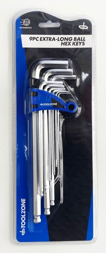 EXTRA-LONG BALL HEX KEY SET 9PC 1.5-10mm - TOOLZONE KDPSD075