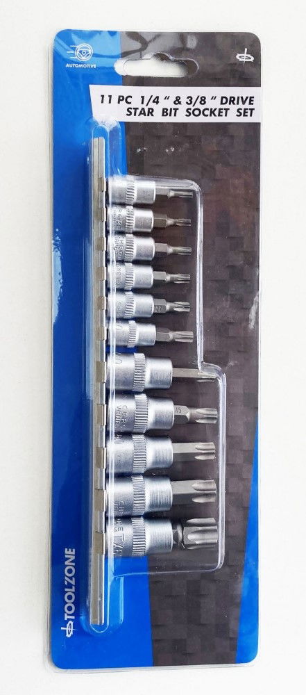 STAR BIT SOCKET SET 11PC T10-T60 ON RAIL - TOOLZONE KDPSD078